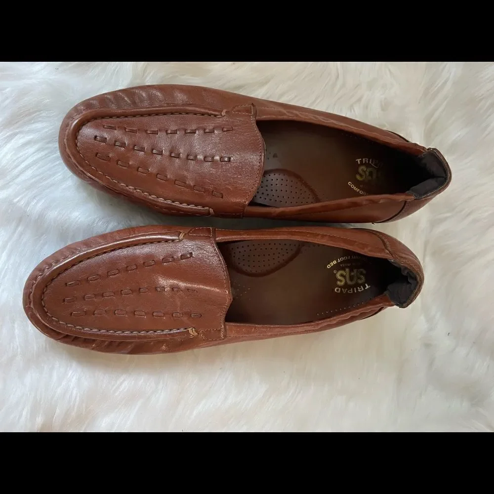 SAS leather Brown weave slip on wedge shoes comfort footbed SZ 11 M run …